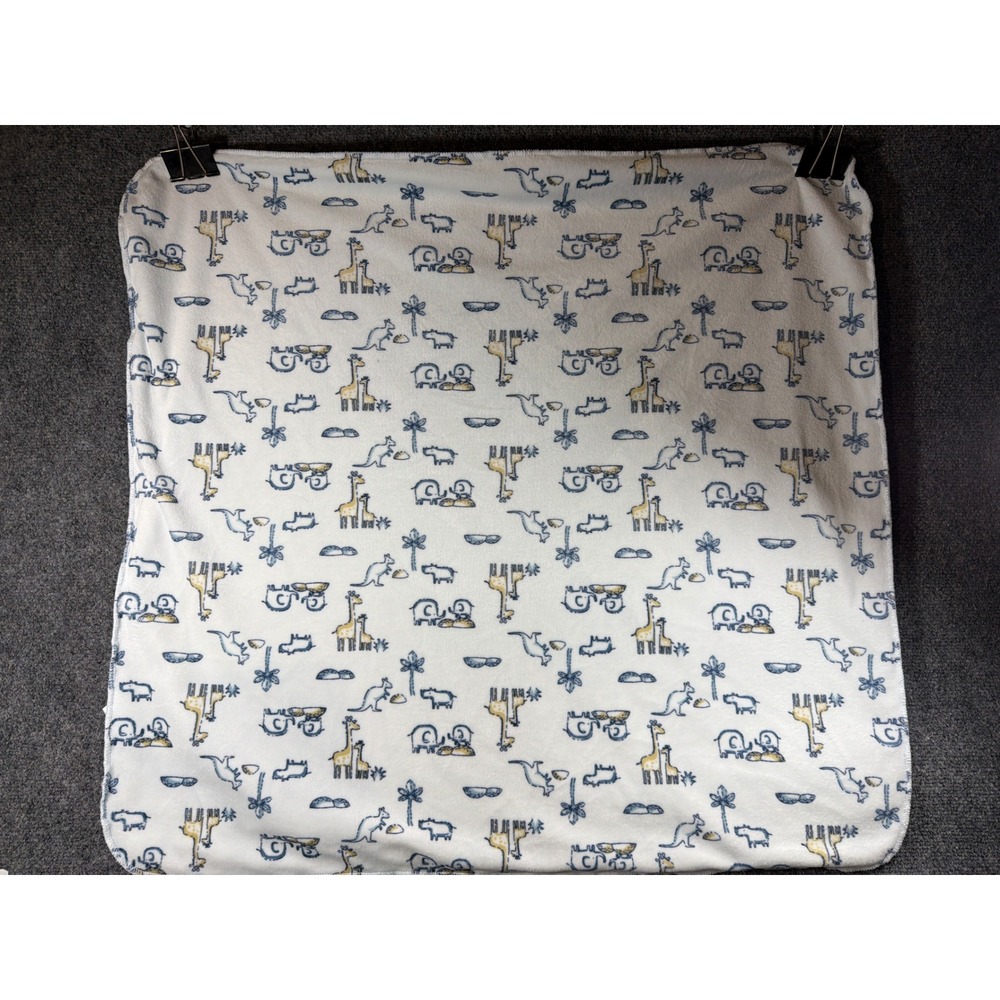 Kyle & Deena Safari Animal Baby Blanket Blue Yellow Fleece Giraffe Elephant